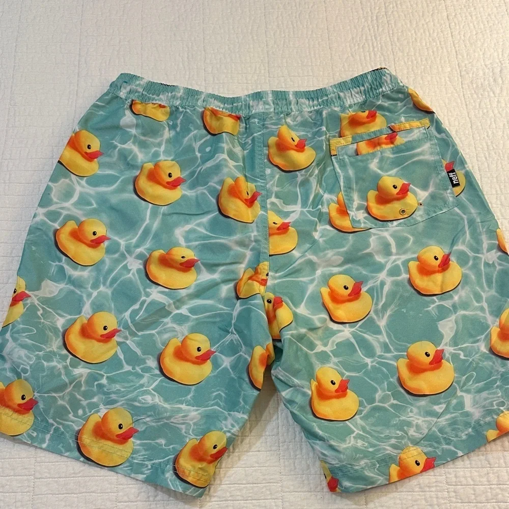 Neff Large Drawstring Aqua Duck Swim Shorts NWOT